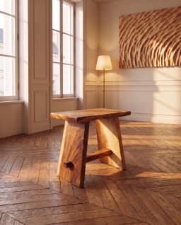 ASA, banc d'appoint en Suar massif, dans un intérieur au parquet à chevrons
